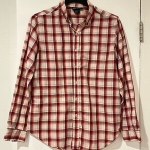 David Matthew Red White Plaid Button Down Blouse Size L